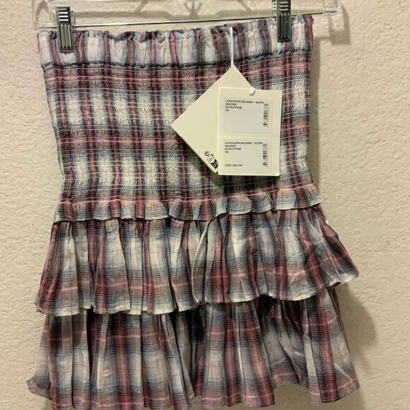 NWT Isabel Marant Naomi Mini Skirt size 36  Women's Smocked Plaid Check Printed - Picture 2 of 8